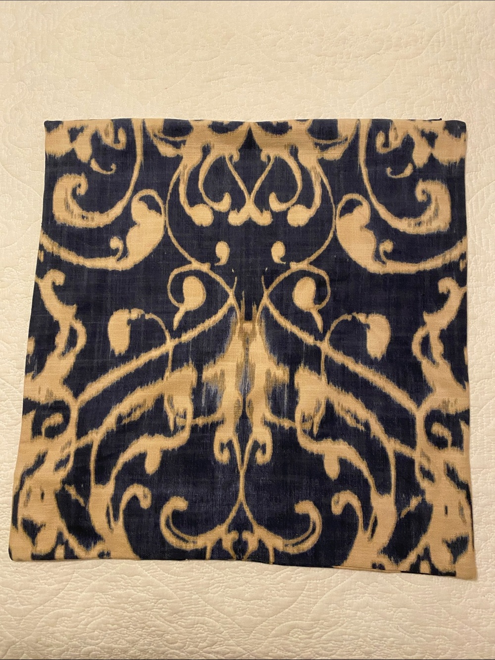Pottery Barn Blue and Cream Patterned Pillow Cover 20” Square